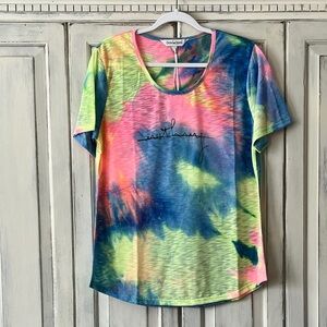 NEW DAVI & DANI Short Sleeve Tee with “nothing” on front in Vibrant Tie-Dye MED